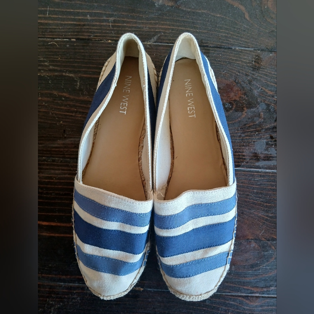 Nine West Blue and Cream Striped Espadrilles Size 9US